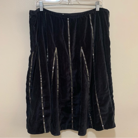 Soft Surroundings Black Cotton Velvet A Line Flare Skirt Sequin Accent size xl - Picture 1 of 8